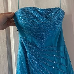 Blue Strapless Prom Dress Beaded (A Frame)